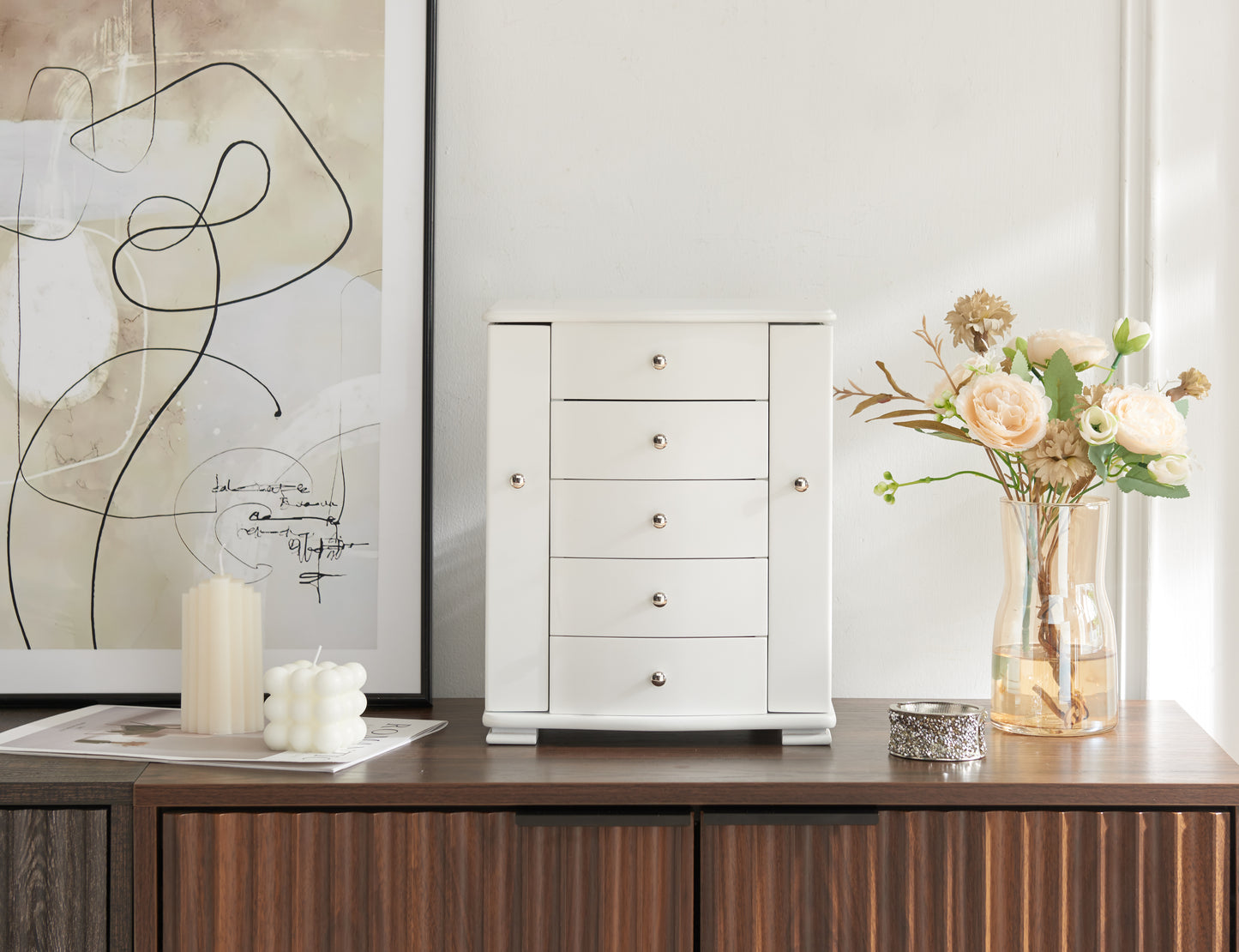 Jewelry Box - Elegant, Multi-Compartment Storage for Jewelry with Soft Velvet Lining(White)