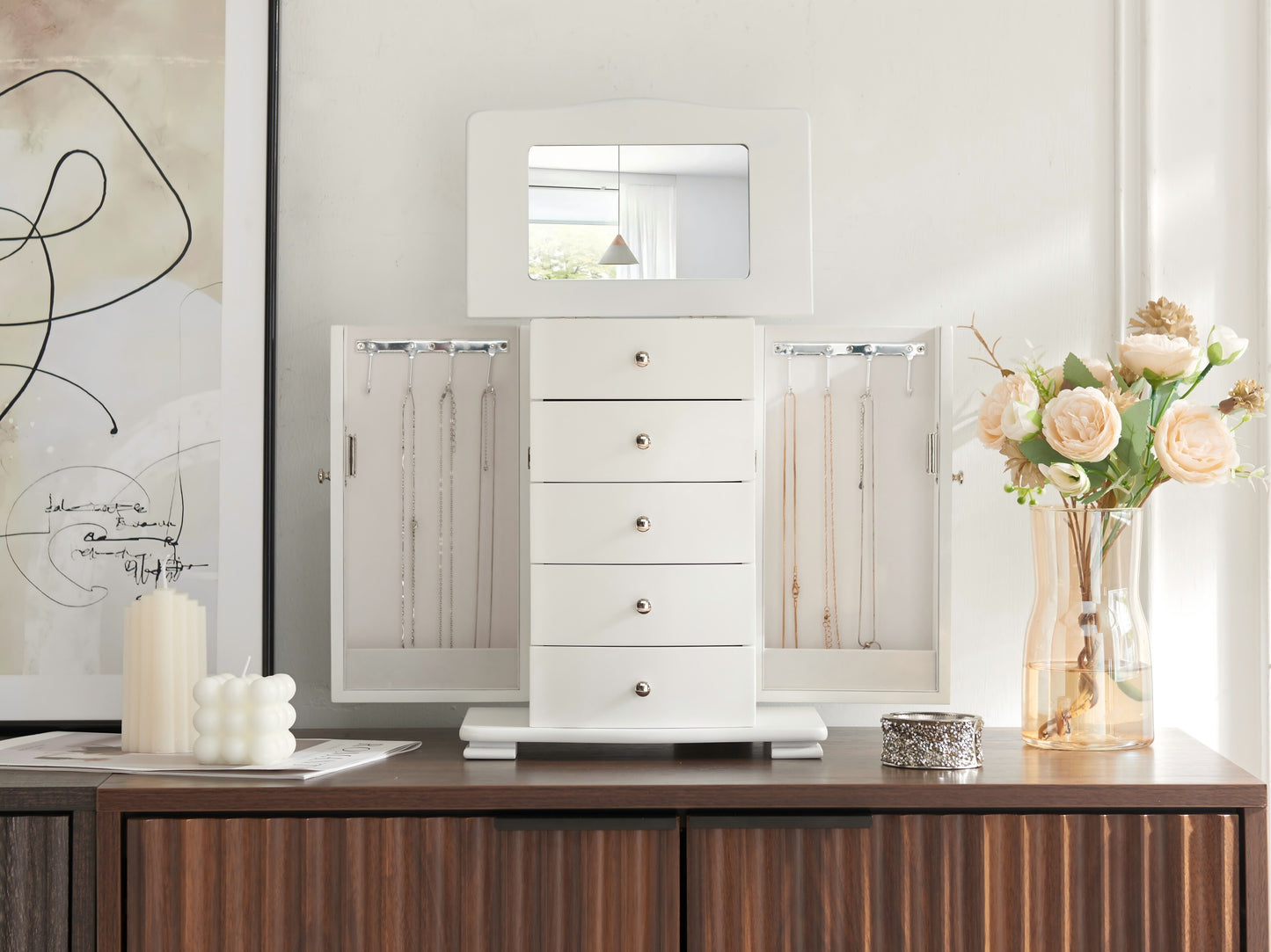 Jewelry Box - Elegant, Multi-Compartment Storage for Jewelry with Soft Velvet Lining(White)