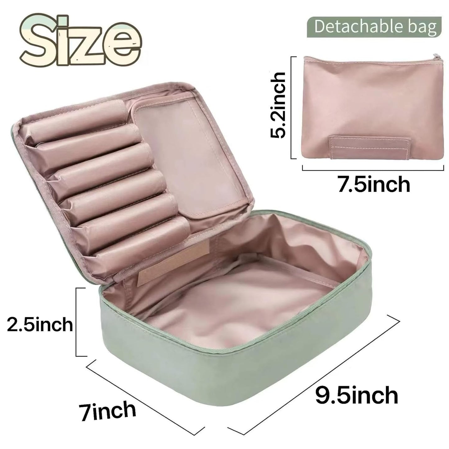 Multi-Functional Makeup Bag with Brush Holder, Smooth Zipper, and Waterproof Fabric - Portable Dual Compartment Cosmetic Organizer, Mint Green