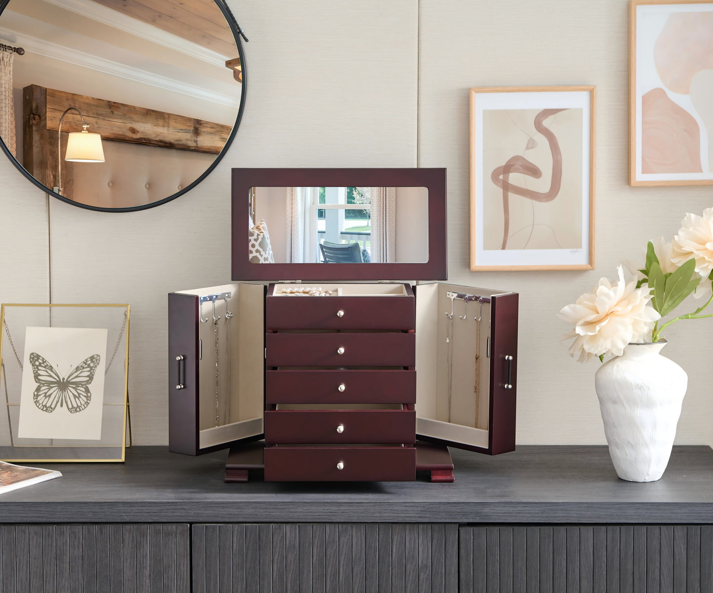 Jewelry Box - Elegant Storage Organizer with Compartments for Rings, Necklaces, and Earrings(Brown)