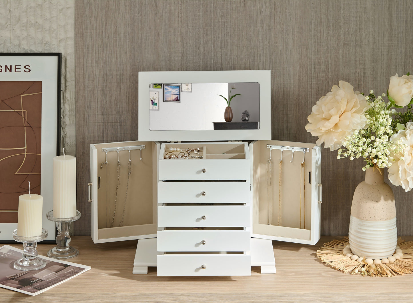 Jewelry Box - Elegant Storage Organizer with Compartments for Rings, Necklaces, and Earrings(White)