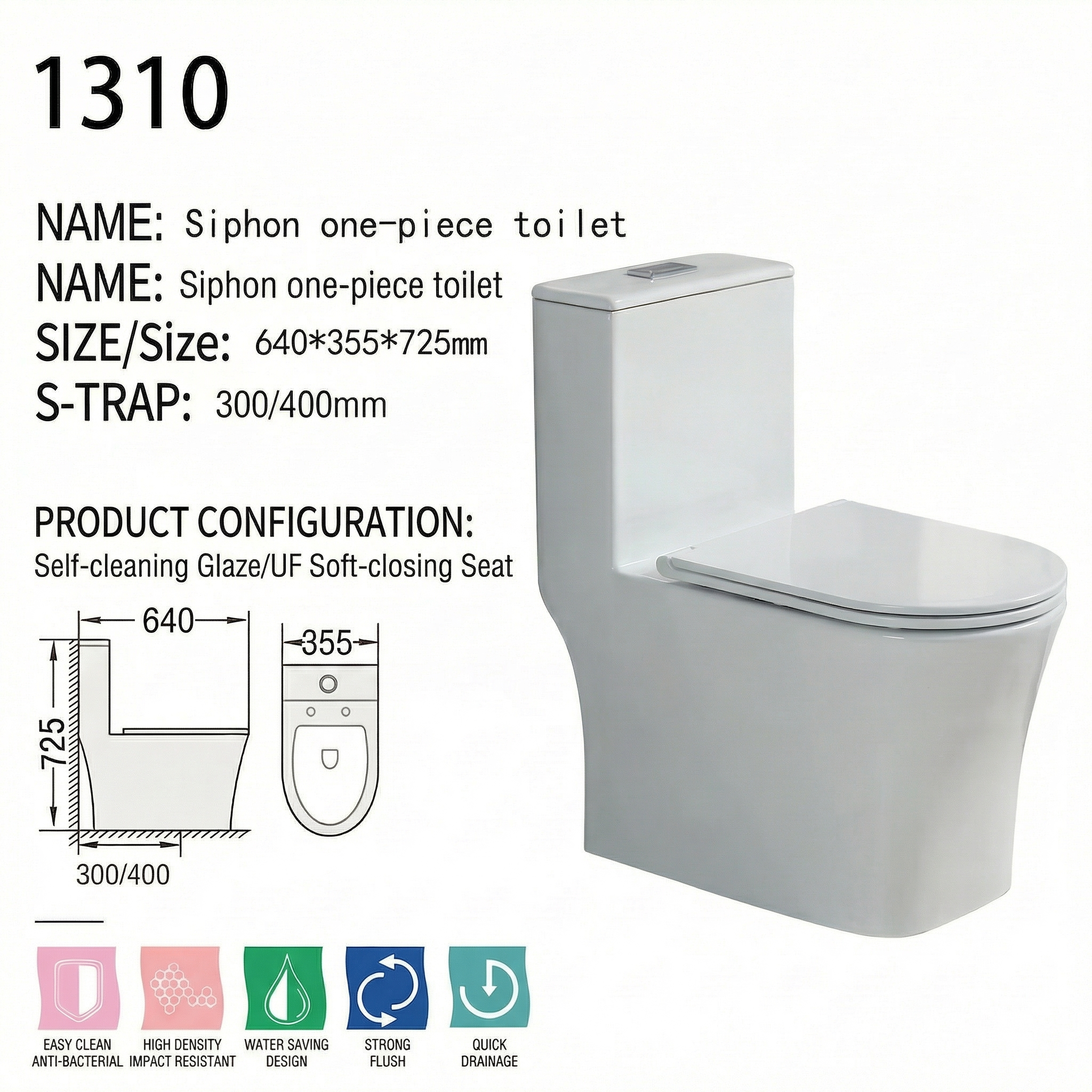 Siphonic one-piece toilet