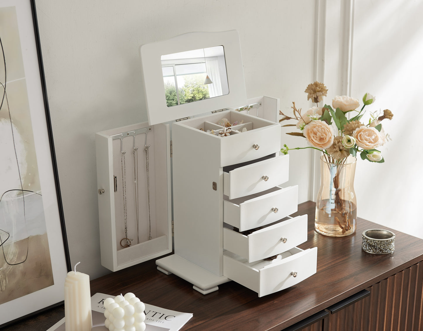 Jewelry Box - Elegant, Multi-Compartment Storage for Jewelry with Soft Velvet Lining（White）